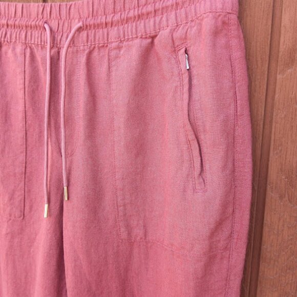 ATHLETA | Red Retreat 100% Linen Pull-On Drawstring Joggers Zip Pockets Size 10 - Picture 5 of 10